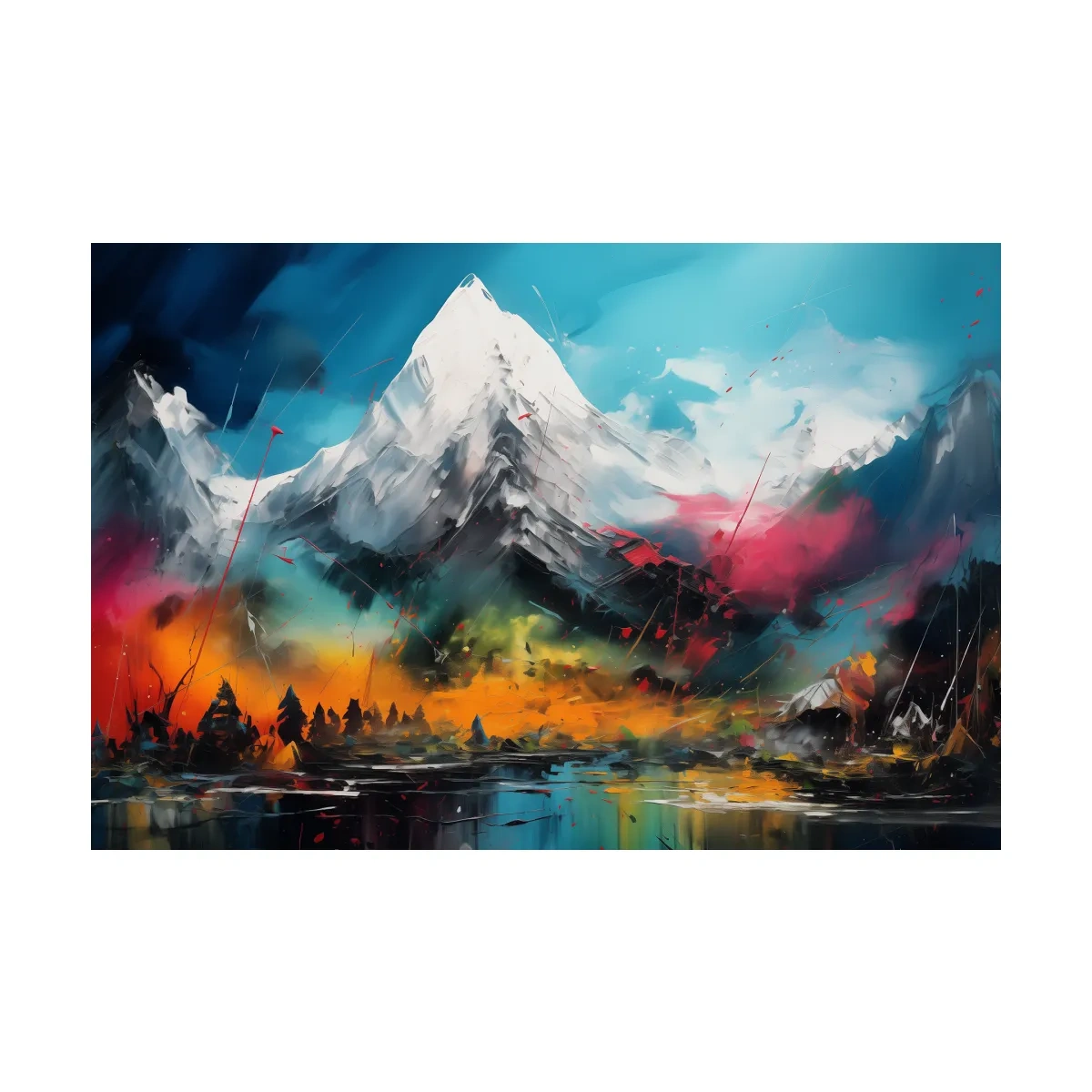 Vibrant Abstract Alpine Mountain Peaks - Colorful Impasto Painting Style Wall Art