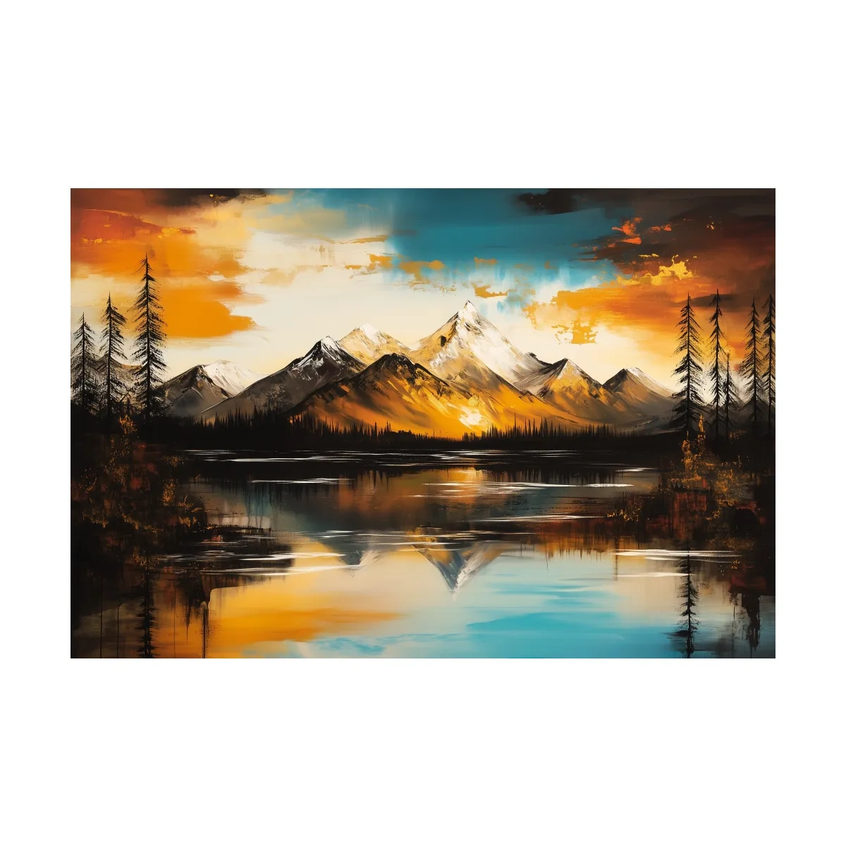 Alpine Mountain Sunset Oil Painting - Textured Abstract Landscape Wall Art