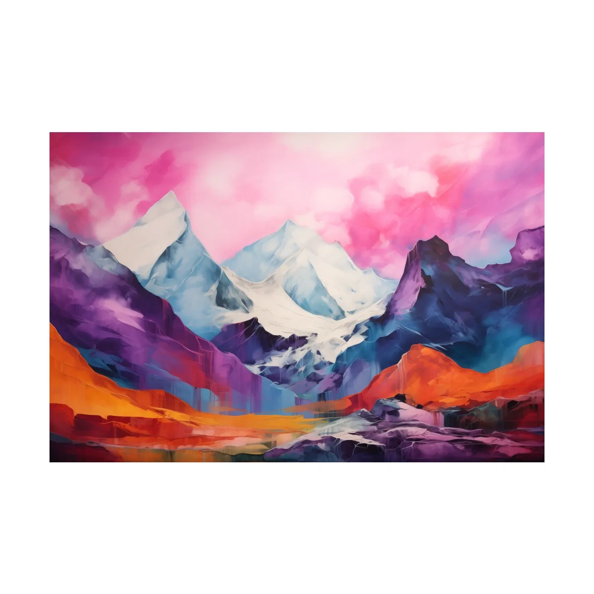 Vibrant Abstract Alpine Mountain Landscape Painting - Colorful Contemporary Wall Art