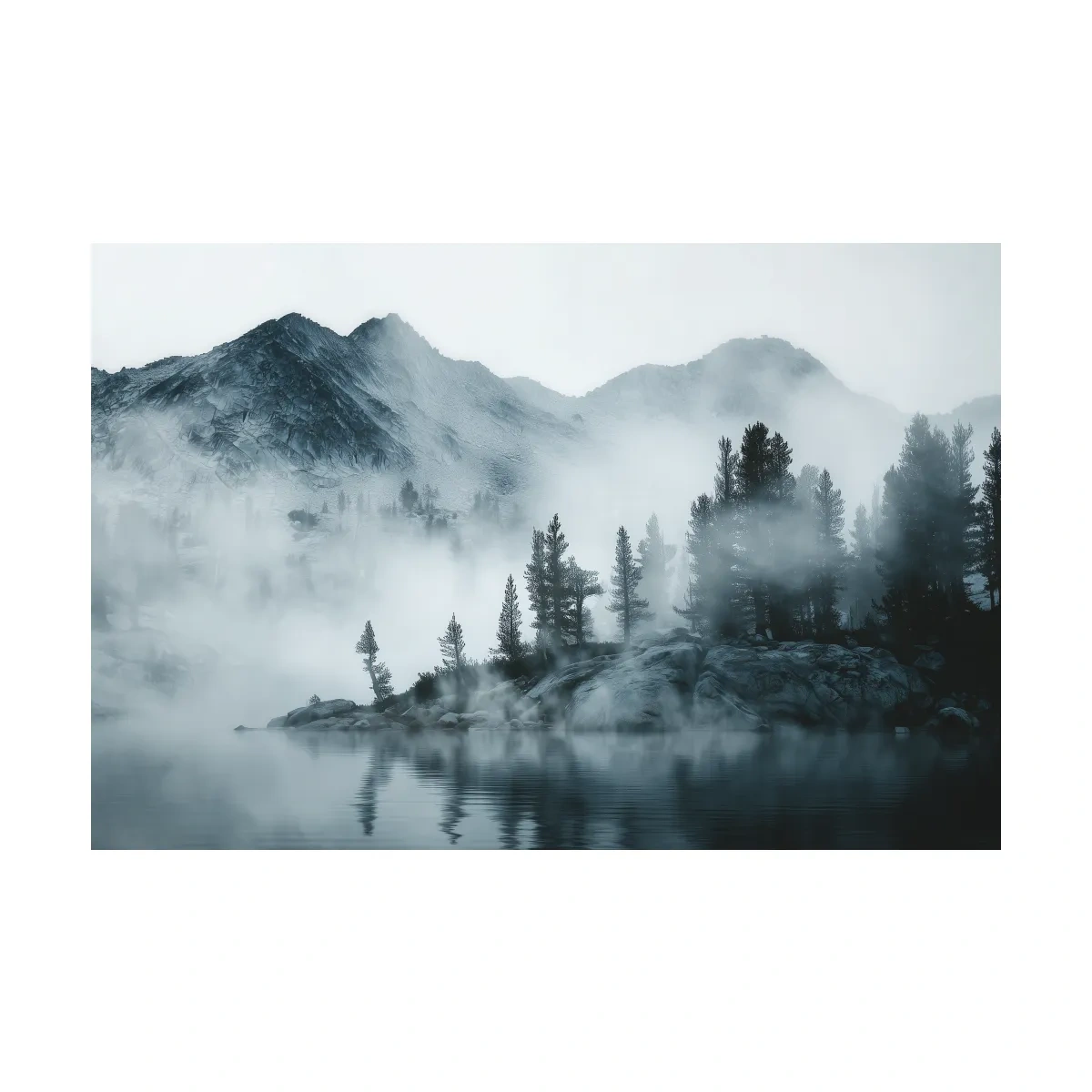Frosty Alpine Mountain Lake Photography - Black & White Landscape Wall Art