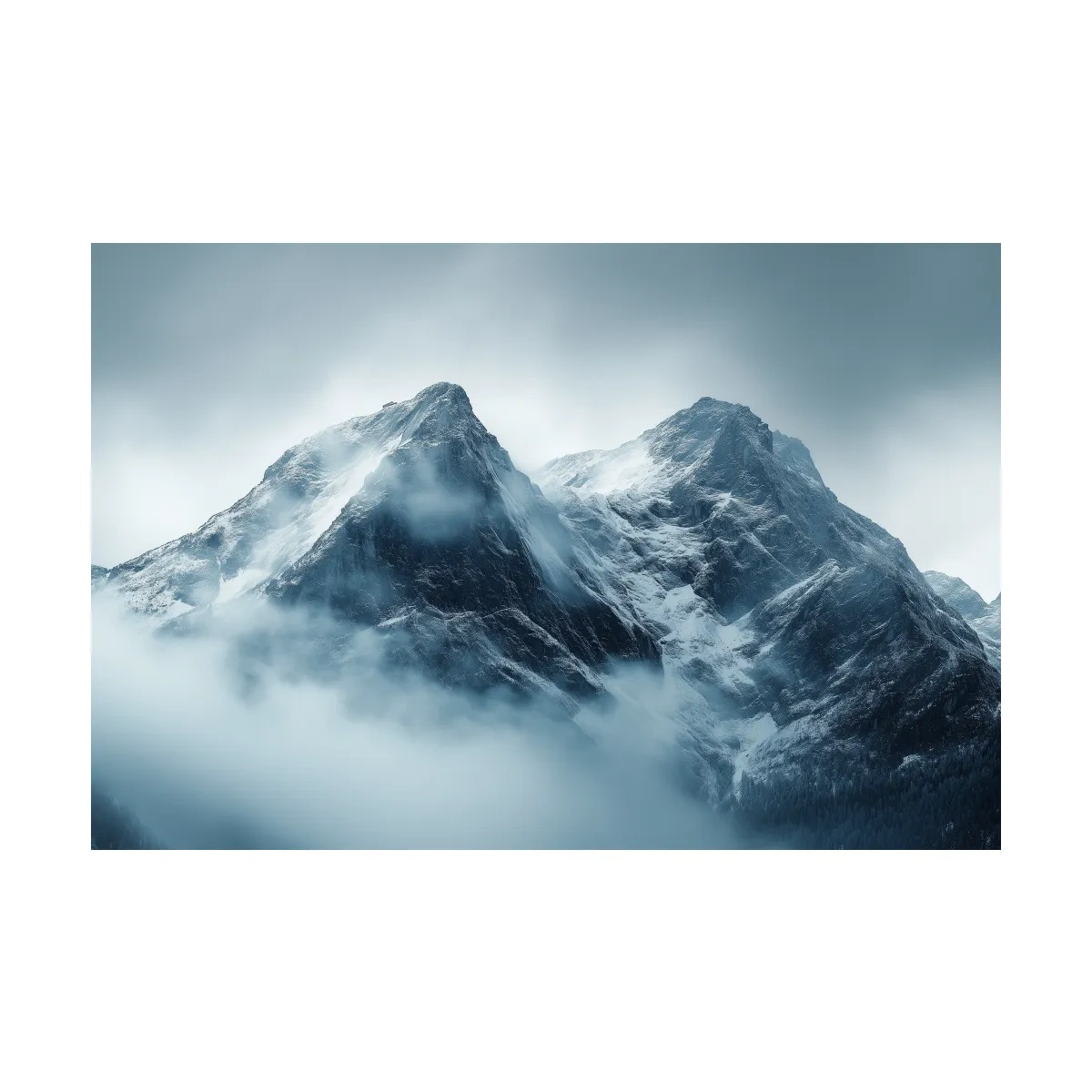 Moody Snowcapped Mountain Peaks - Atmospheric Alpine Photographic Wall Art