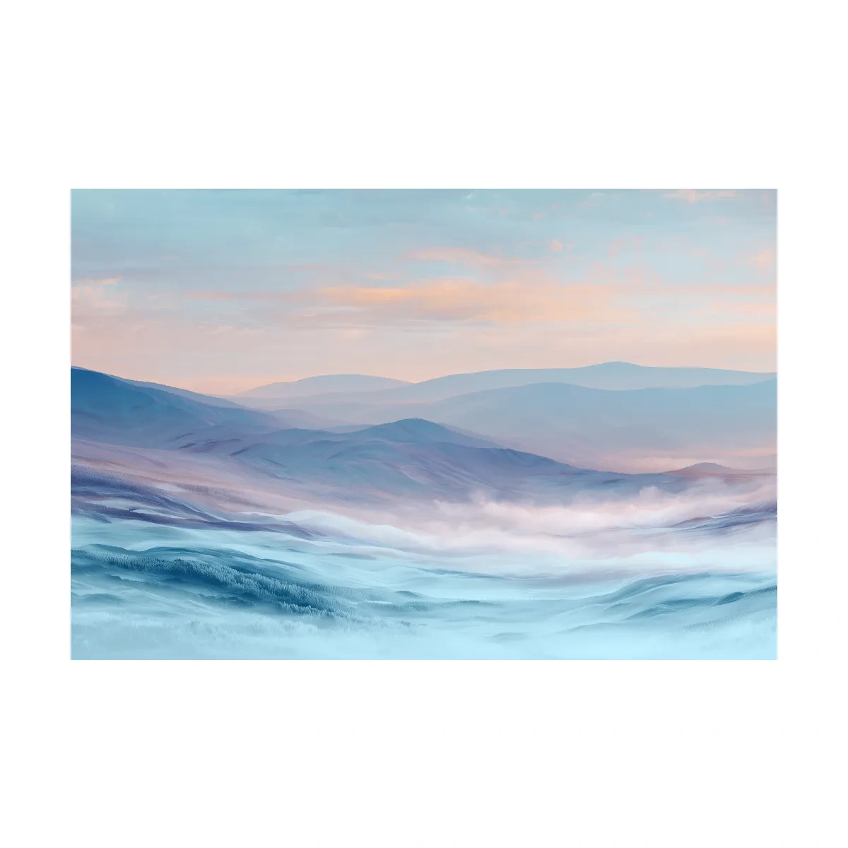 Ethereal Pastel Misty Mountain Landscape - Serene Abstract Forest Wall Art