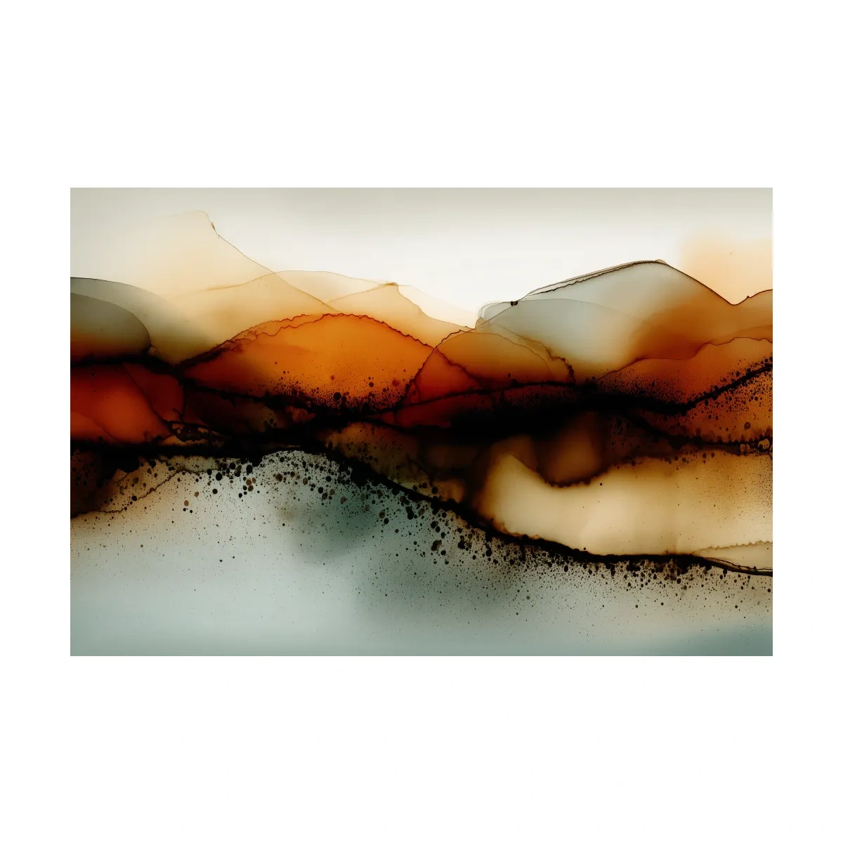 Moody Abstract Sepia Mountain Layers - Modern Alcohol Ink Landscape Wall Art