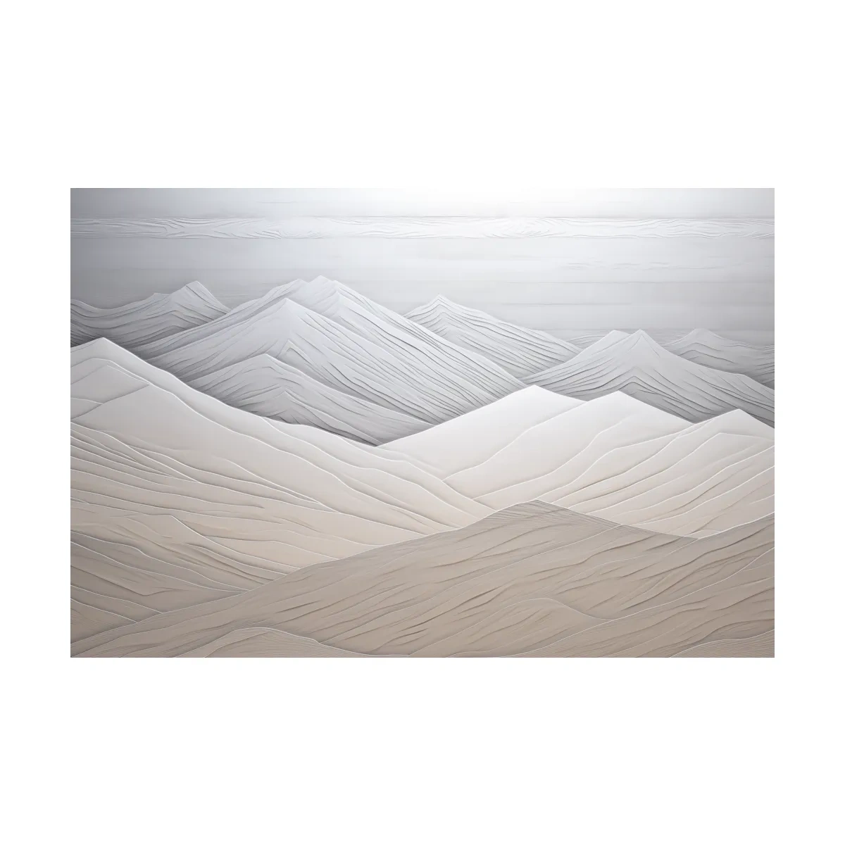 Minimalist Layered Mountain Relief Landscape - Monochrome Wall Art