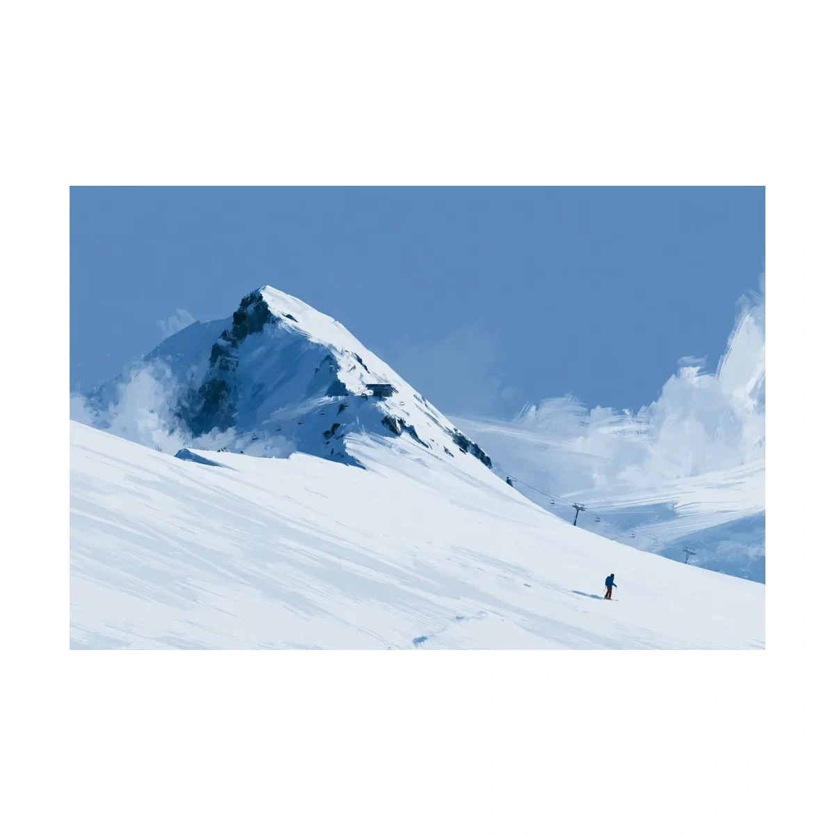 Minimalist Backcountry Skier Painting - Alpine Winter Landscape Wall Art