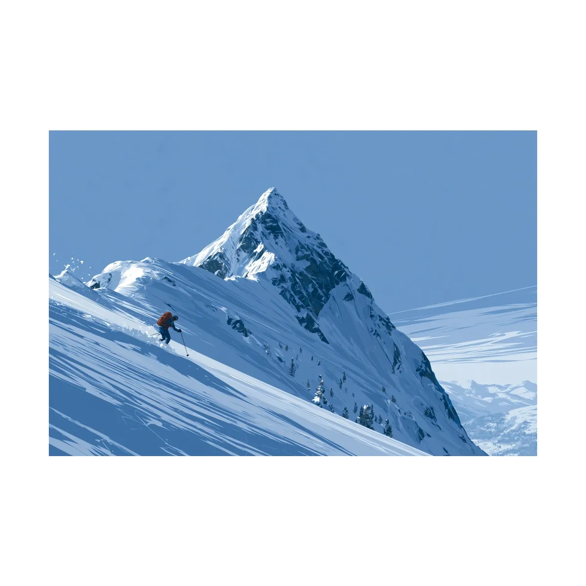 Epic Backcountry Skier On Snowy Peak - Alpine Mountain Winter Wall Art