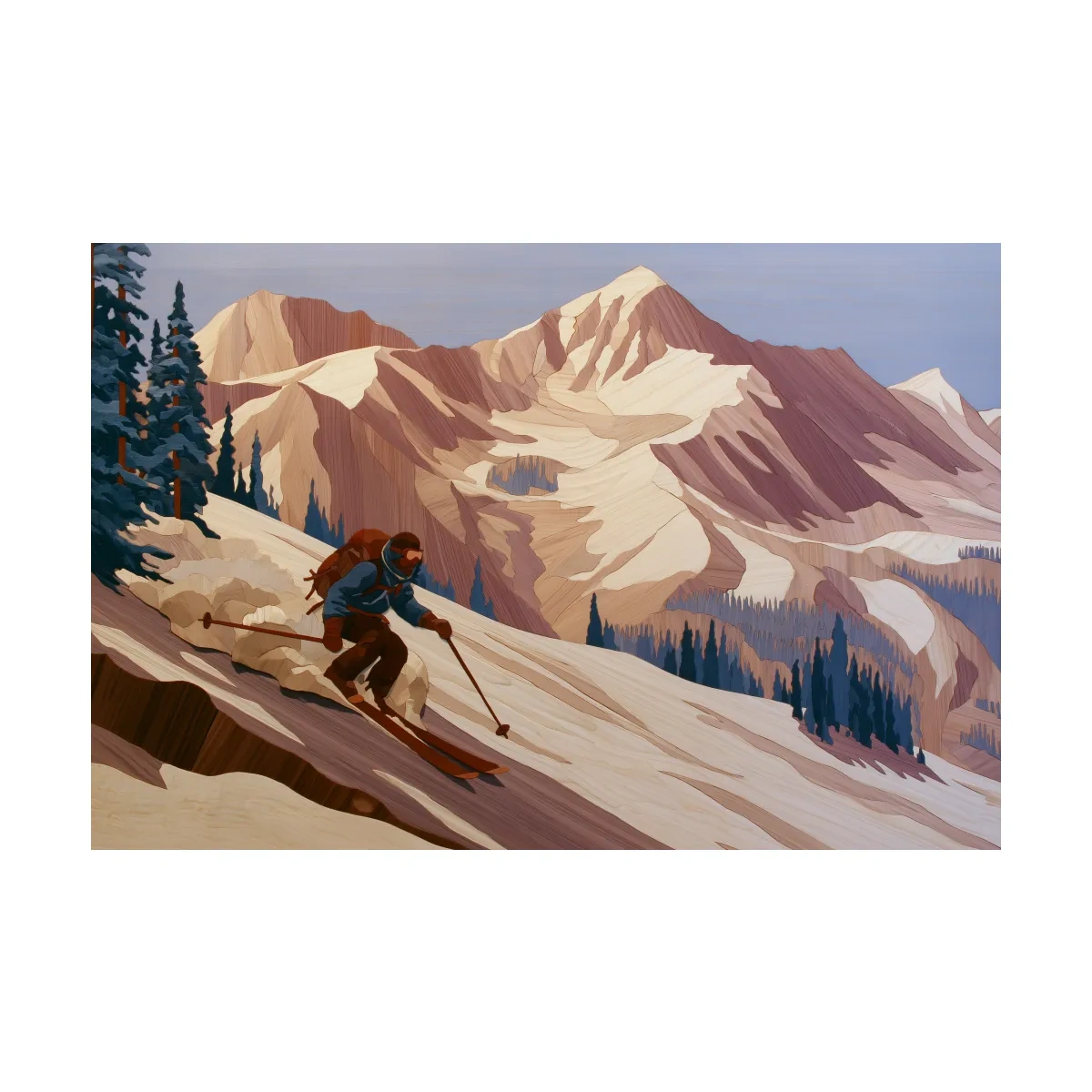 Backcountry Skier Descending Snowy Alpine Peaks - Modern Outdoor Adventure Wall Art