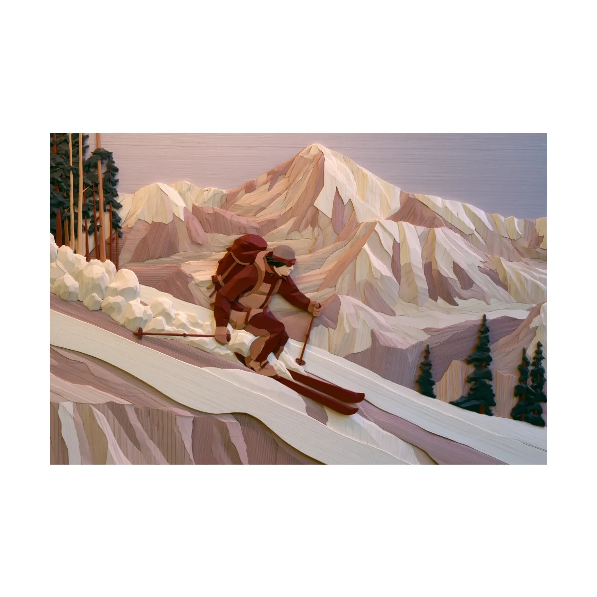 Geometric Backcountry Skier In Alpine Peaks - Winter Mountain Adventure Wall Art