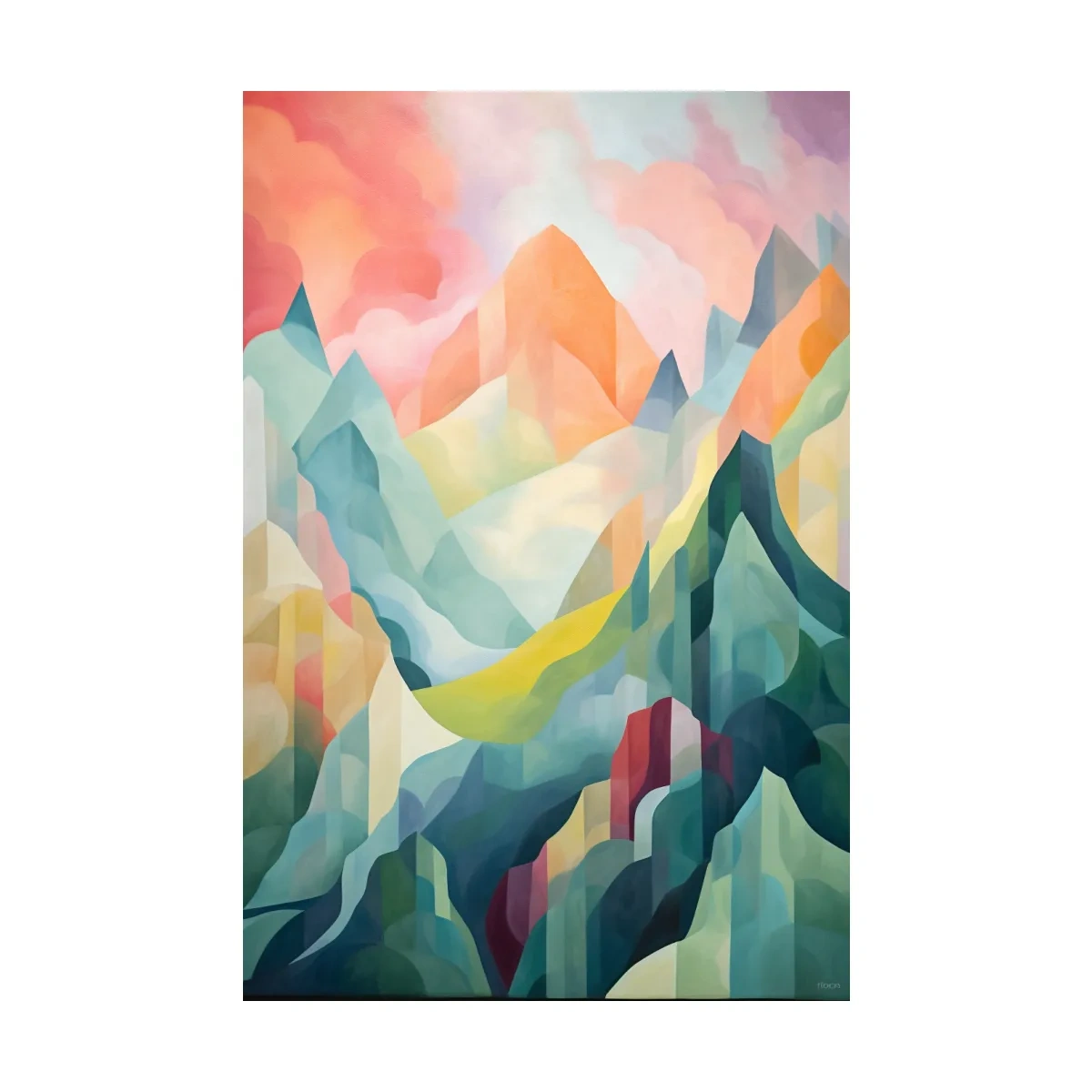 Vibrant Abstract Pastel Mountain Sunset - Geometric Watercolor Style Wall Art