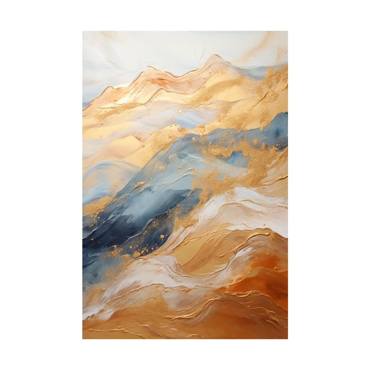 Abstract golden swirling painting forming mountains
