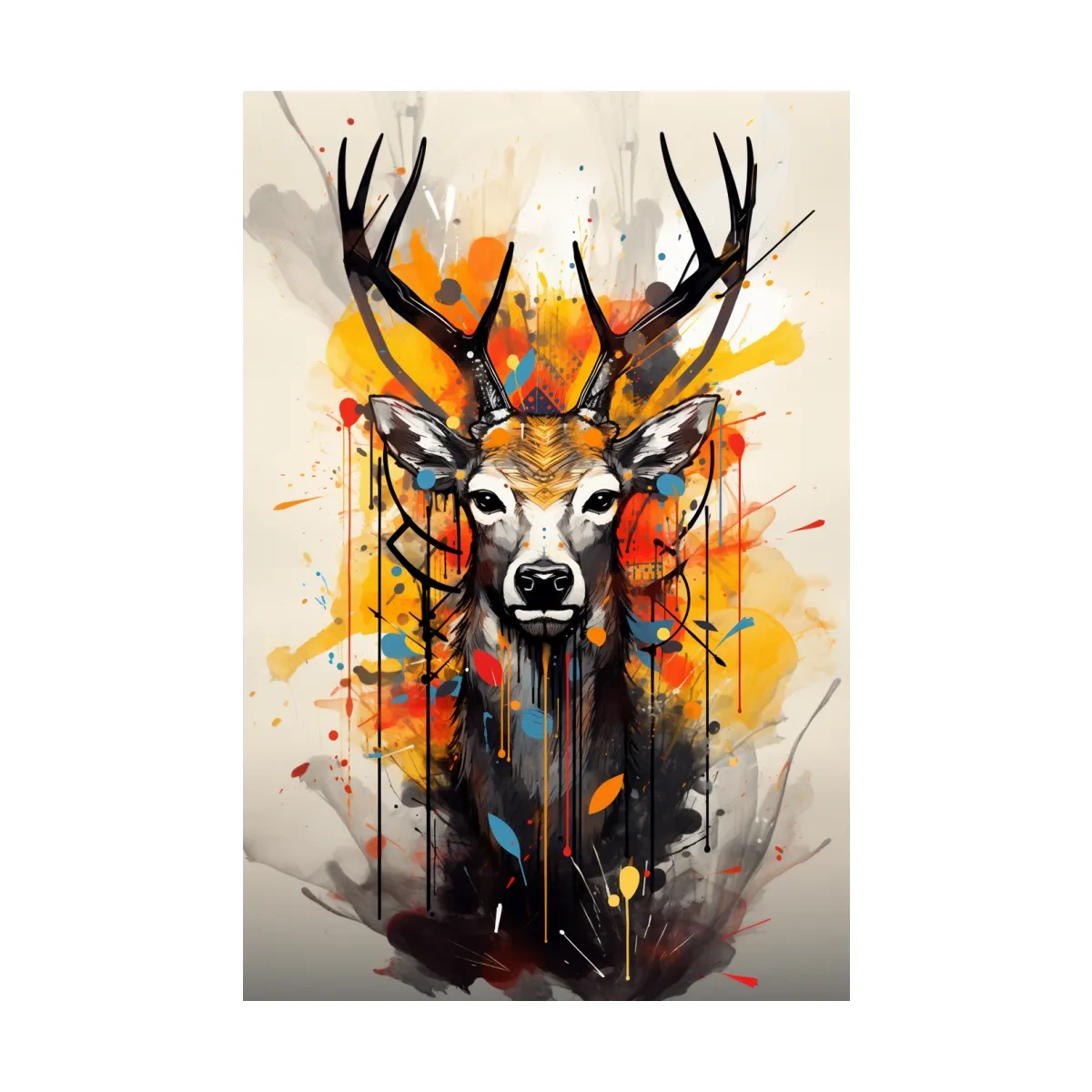 Abstract splattered painting of a deers head