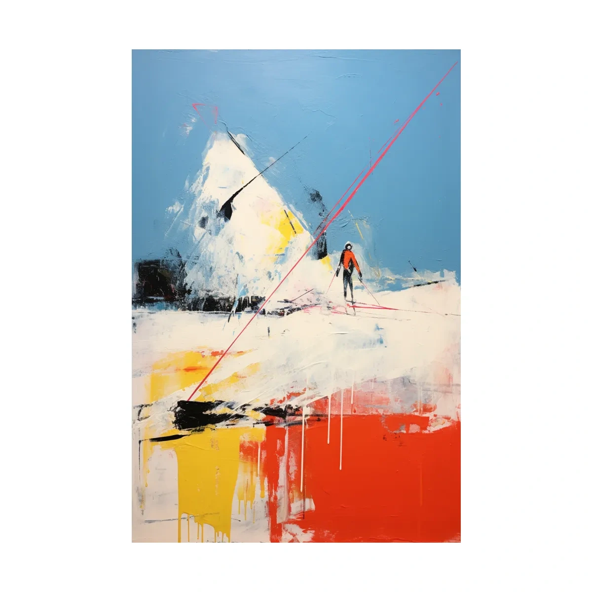 Expressionist Abstract Skiier Mountain Peak Painting - Winter Sports Wall Art