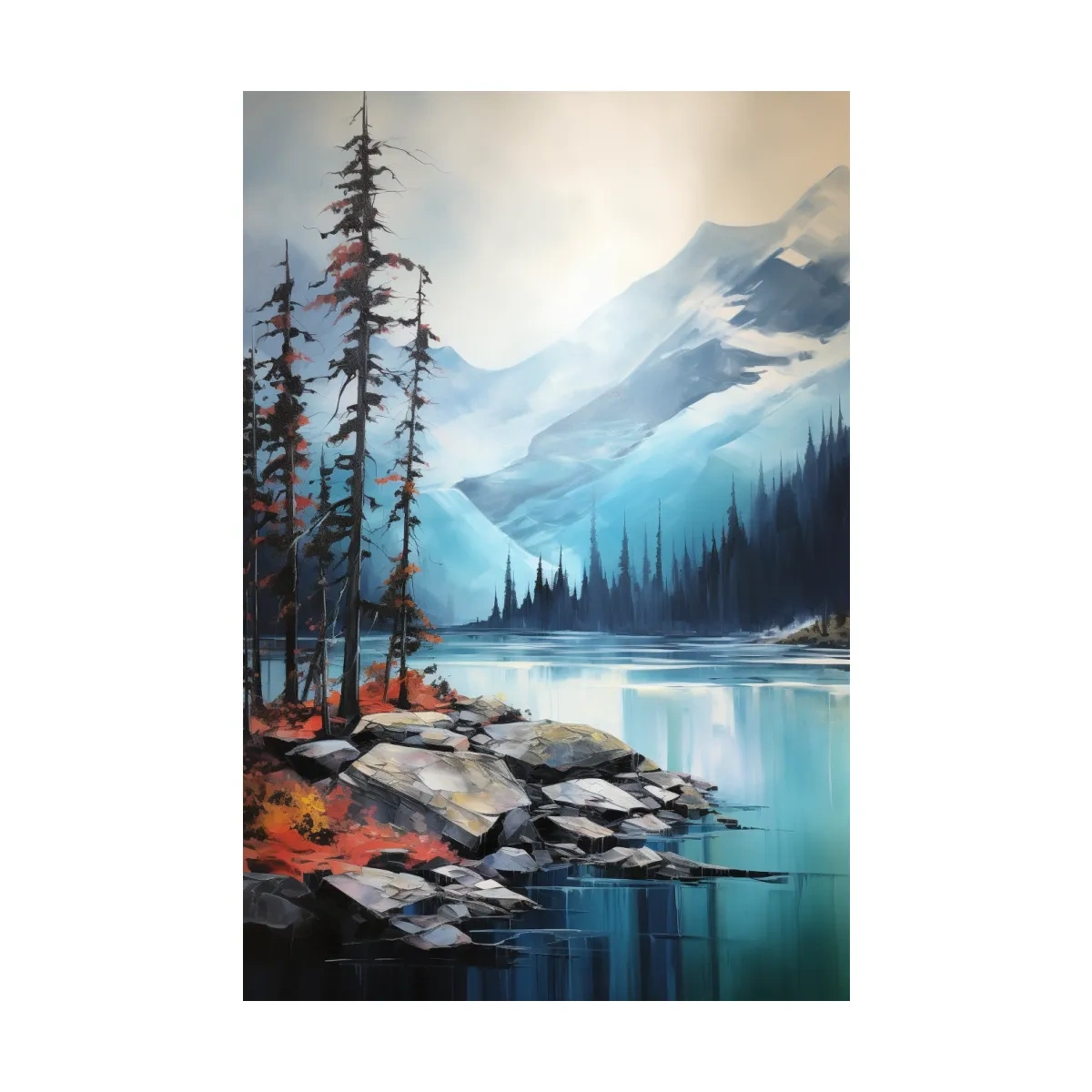 Turquoise Alpine Lake And Mountain Watercolor - Serene Forest Wall Art