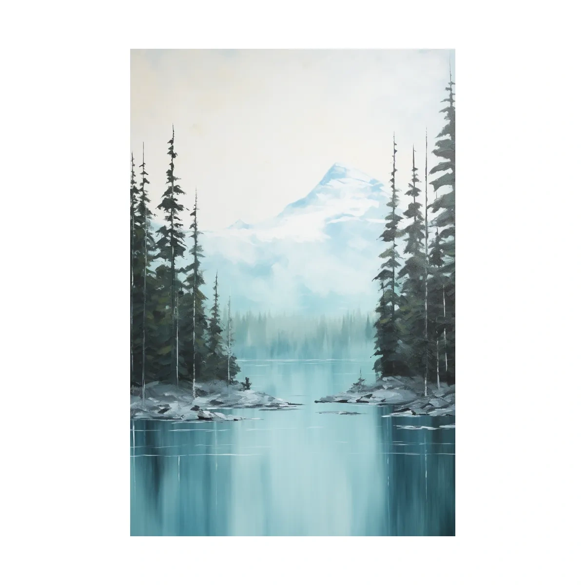 Turquoise Alpine Lake & Pine Forest Watercolor - Serene Mountain Landscape Wall Art