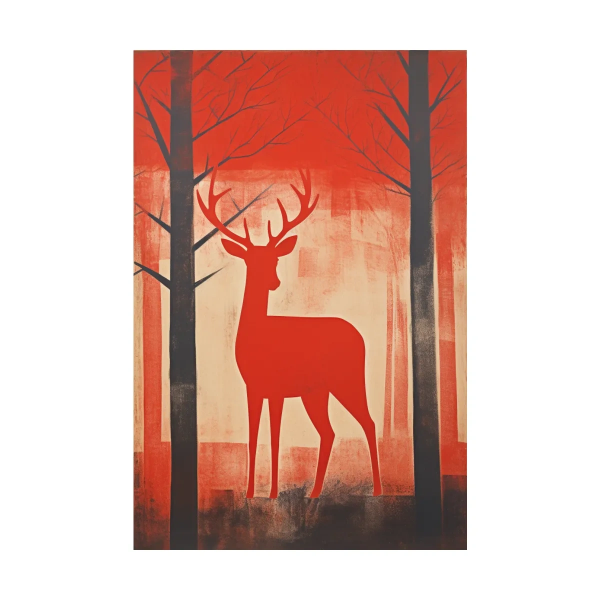 Rustic silhouette painting of a deer in the forest