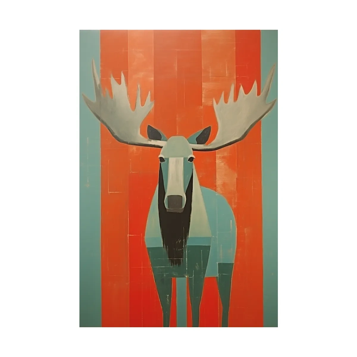 Mid Century Modern Rustic Moose Portrait Painting -  Wildlife Wall Art