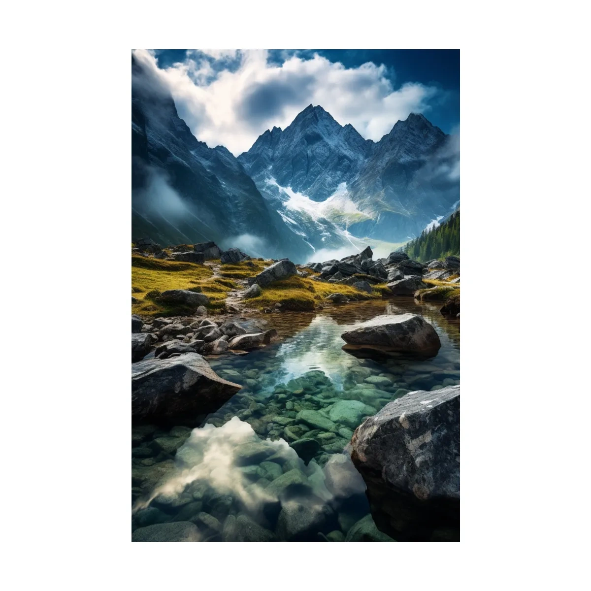 Moody Alpine Mountain Lake Reflection - Dramatic Landscape Photography Wall Art
