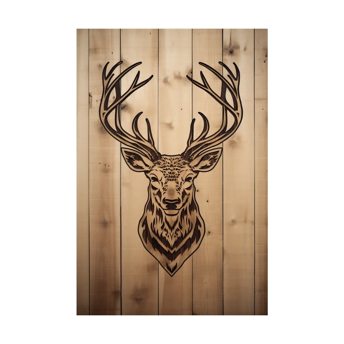 Rustic Stag Head Woodburn Illustration - Cabin Lodge Wildlife Wall Art