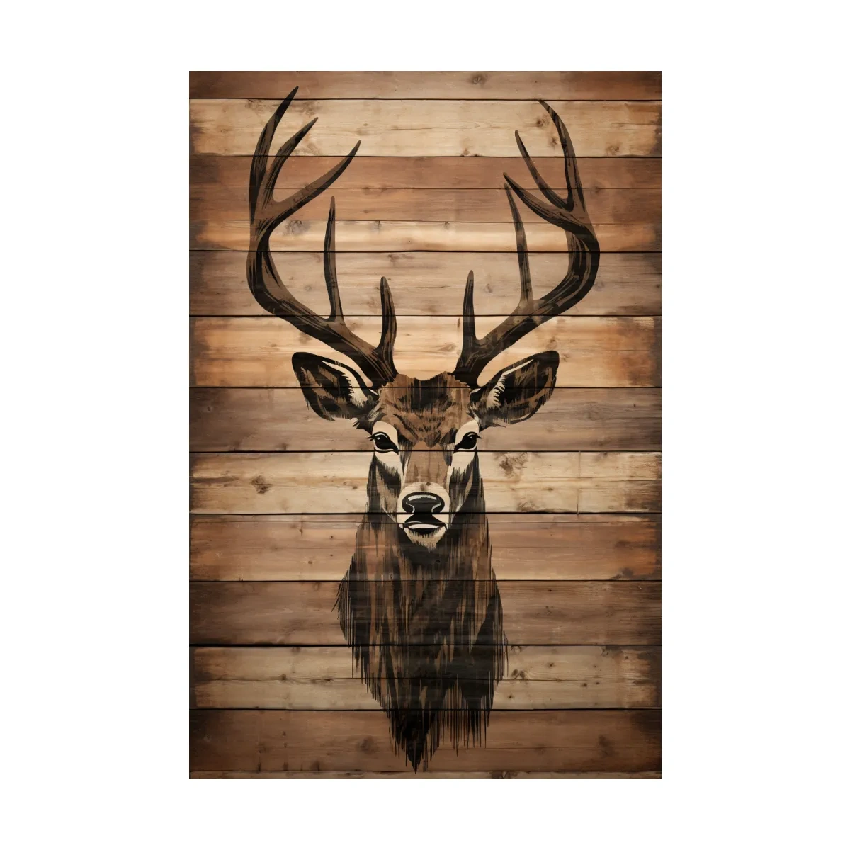 Rustic Stag Head Wood Burning Art - Cabin Lodge Wildlife Artwork