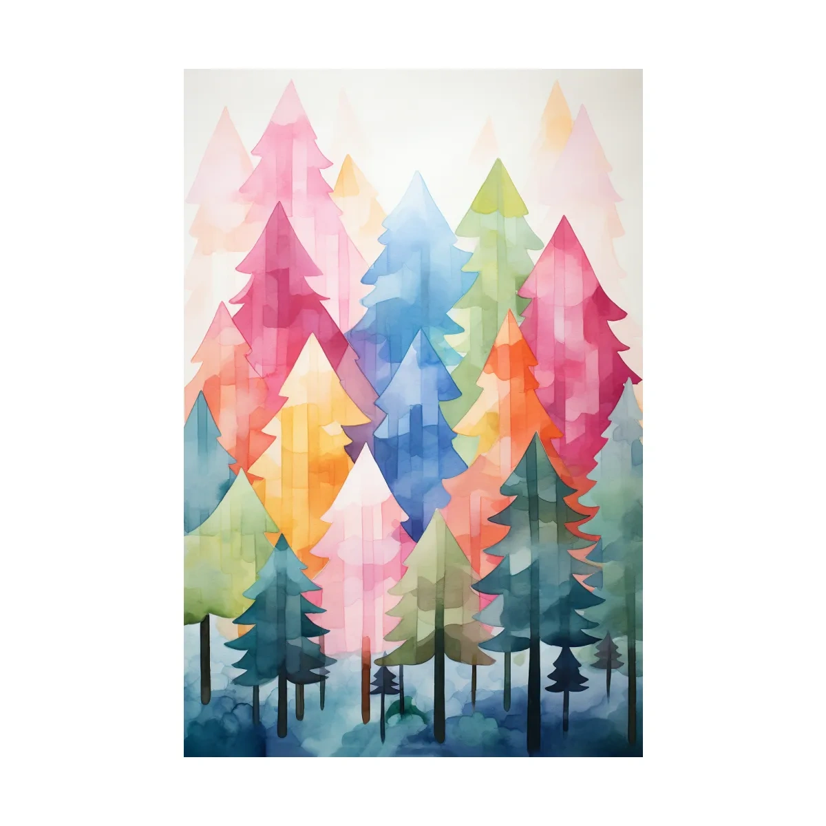 Watercolour painting art, a colorful dreamy forest