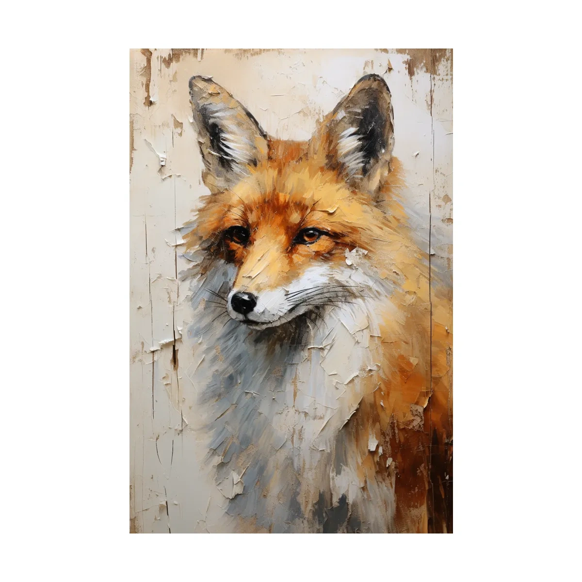 Textured Fox Portrait Painting - Rustic Wildlife Wall Art