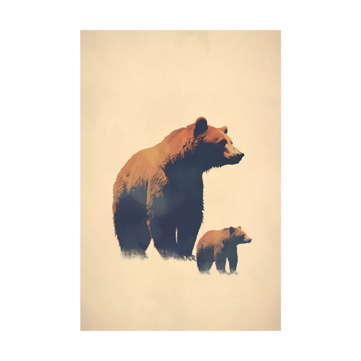 Minimal illustration of a momma bear and her cub