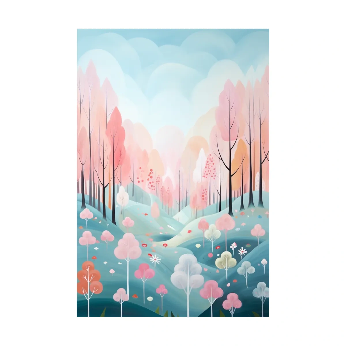 Whimsical Pastel Spring Forest Landscape - Dreamy Nature Wall Art