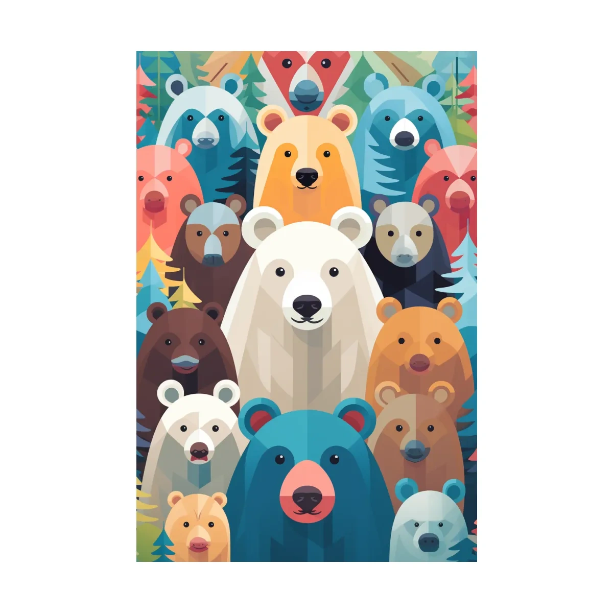 Colorful Bear Family Collage - Childrens Nursery Wildlife Wall Art
