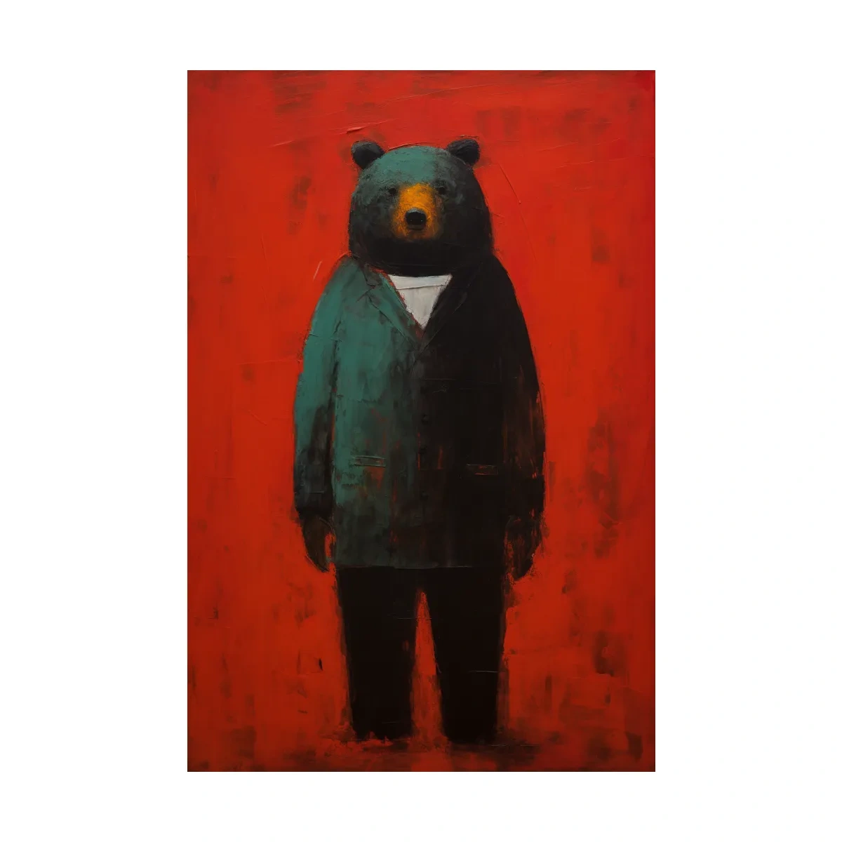 Bear wearing a suit, expressive textured painting