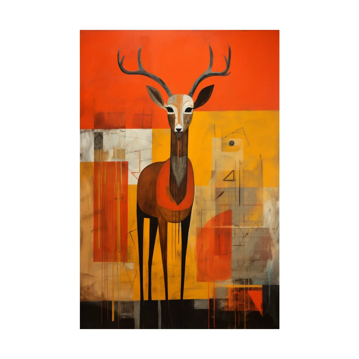 Rustic textured abstract painting of a deer