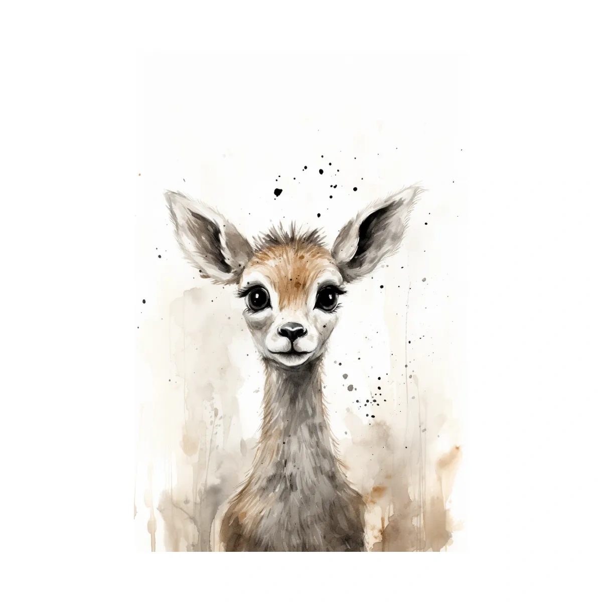 Cute Baby Deer Watercolor Portrait - Whimsical Nursery Animal Wall Art