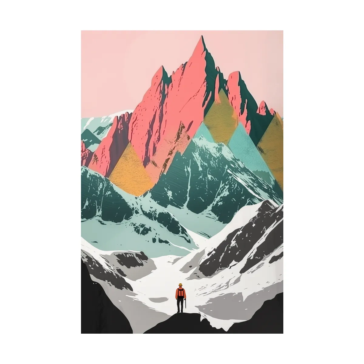 Simple flat colour 2d mountain art, colourful mountain ranges