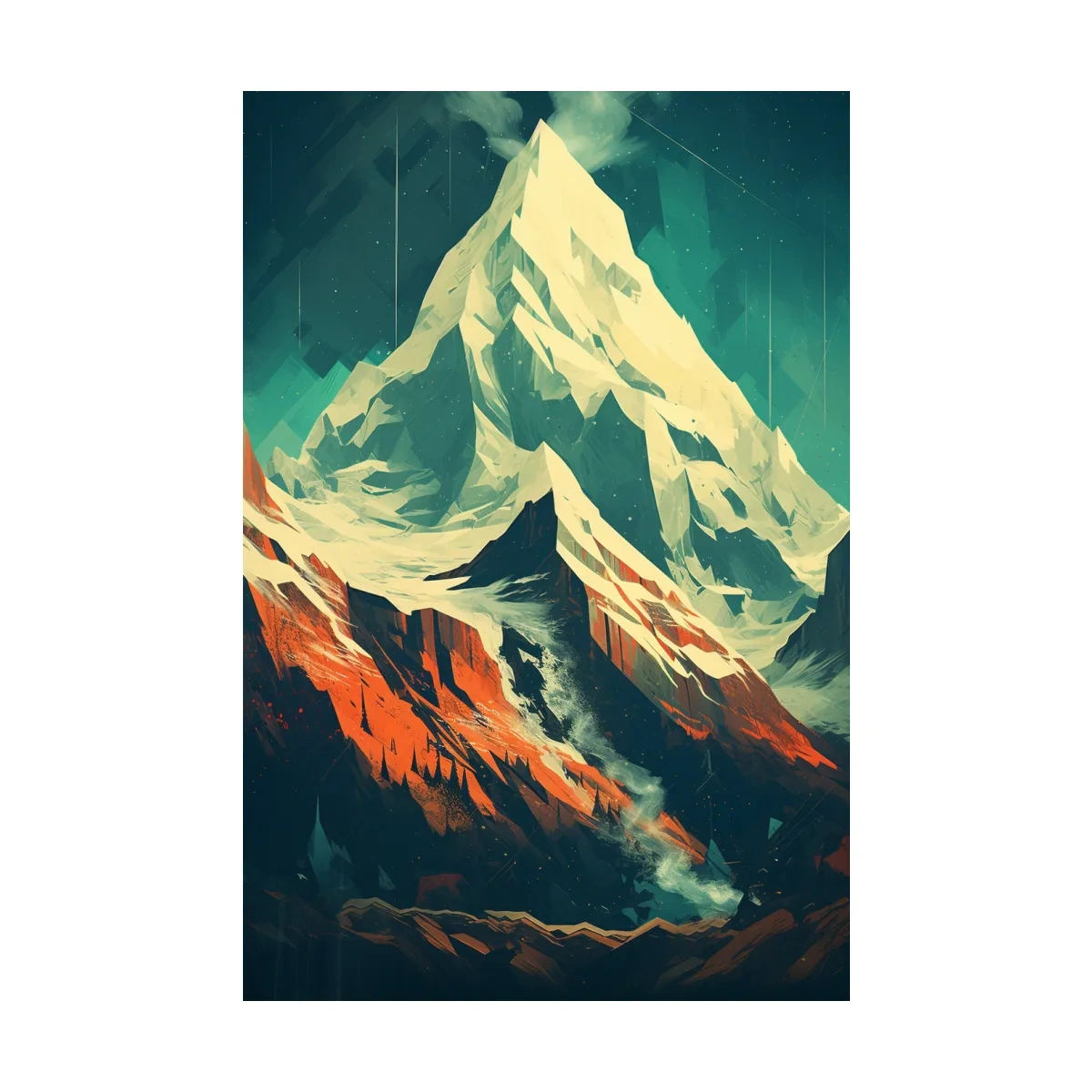 Retro Geometric Glacier Mountain Peak Artwork - Alpine Landscape Wall Art