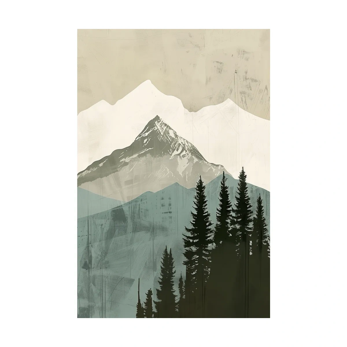 Scandinavian Mountain Peak And Pine Forest Artwork - Minimalist Landscape Wall Art