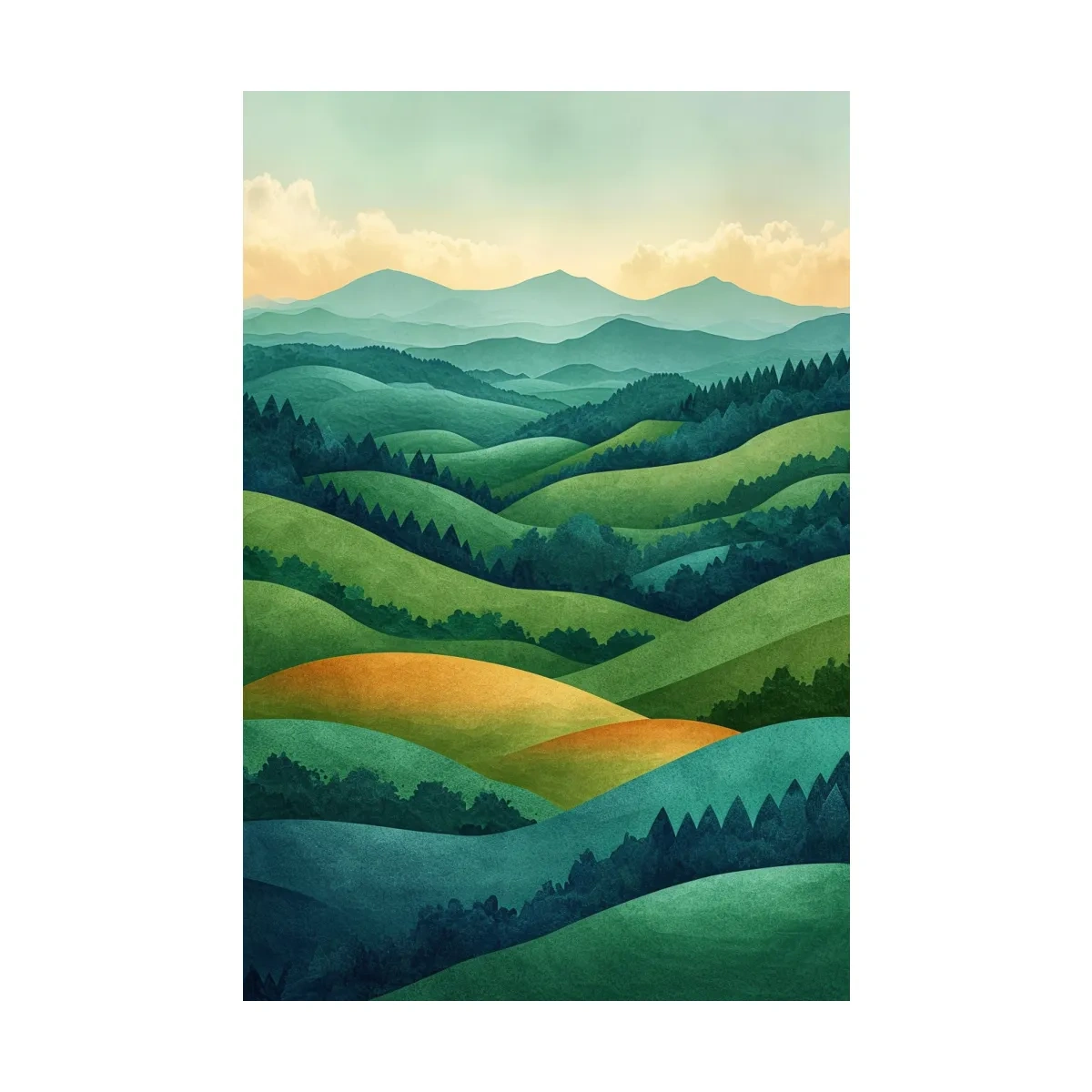 Rolling hills and forest surreal artwork, 3d layered effect