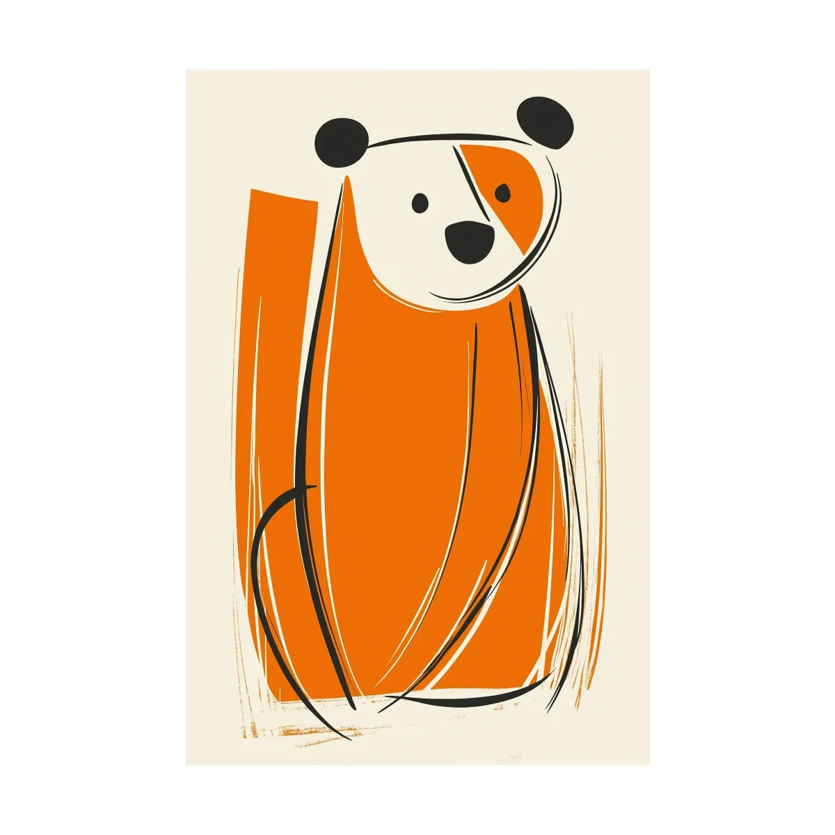 Minimalist Bear Caricature Illustration - Modern Nursery Wall Art