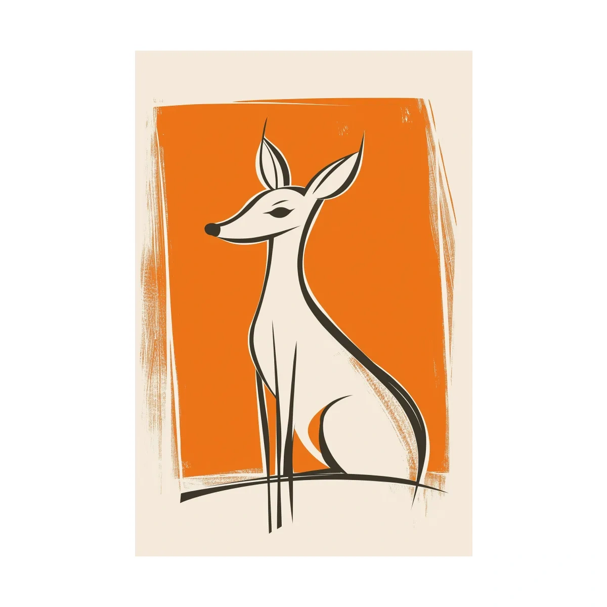 Stylized Deer Caricature Illustration - Mid Century Modern Wildlife Wall Art