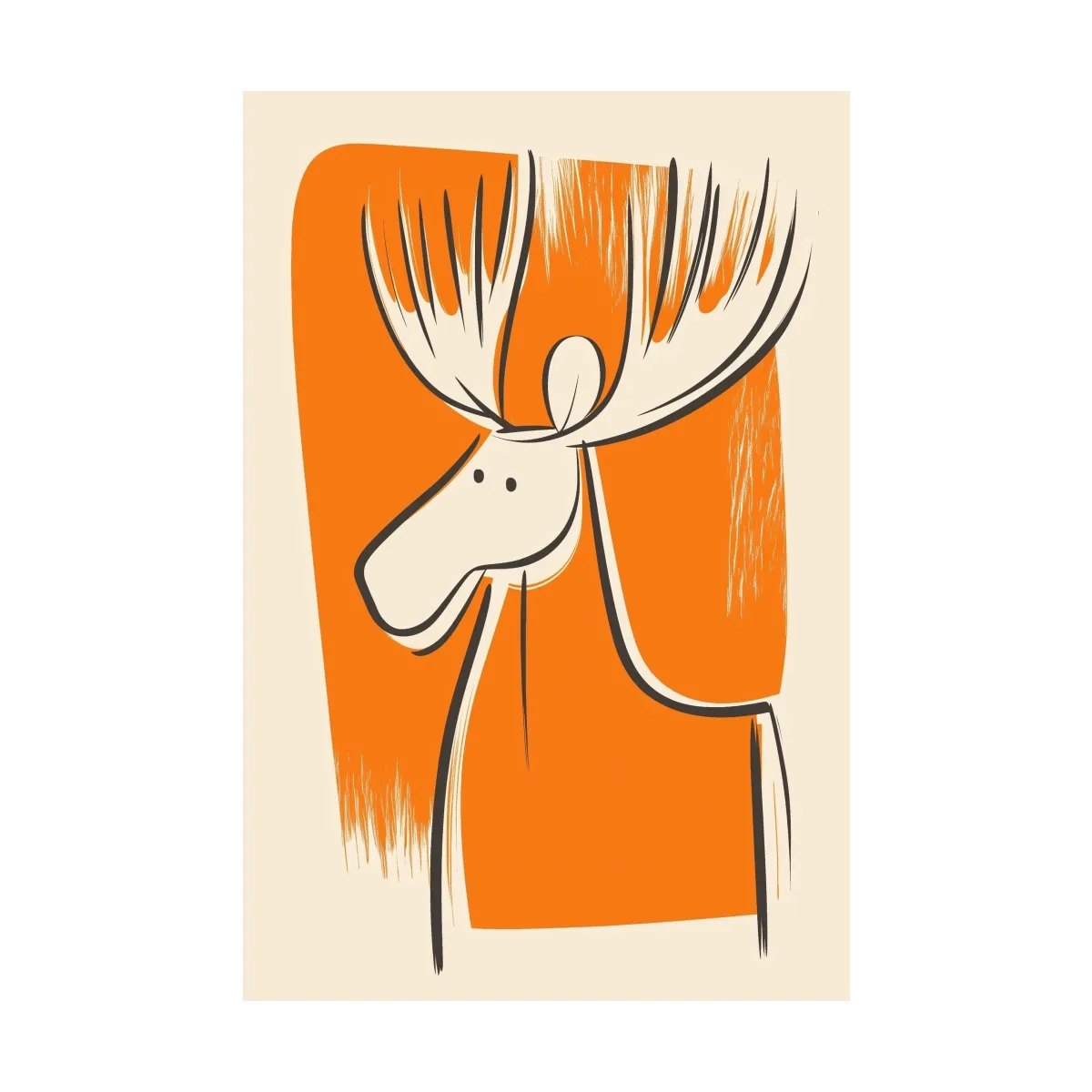 Minimalist Caricature Moose Illustration - Cartoon Wildlife Wall Art