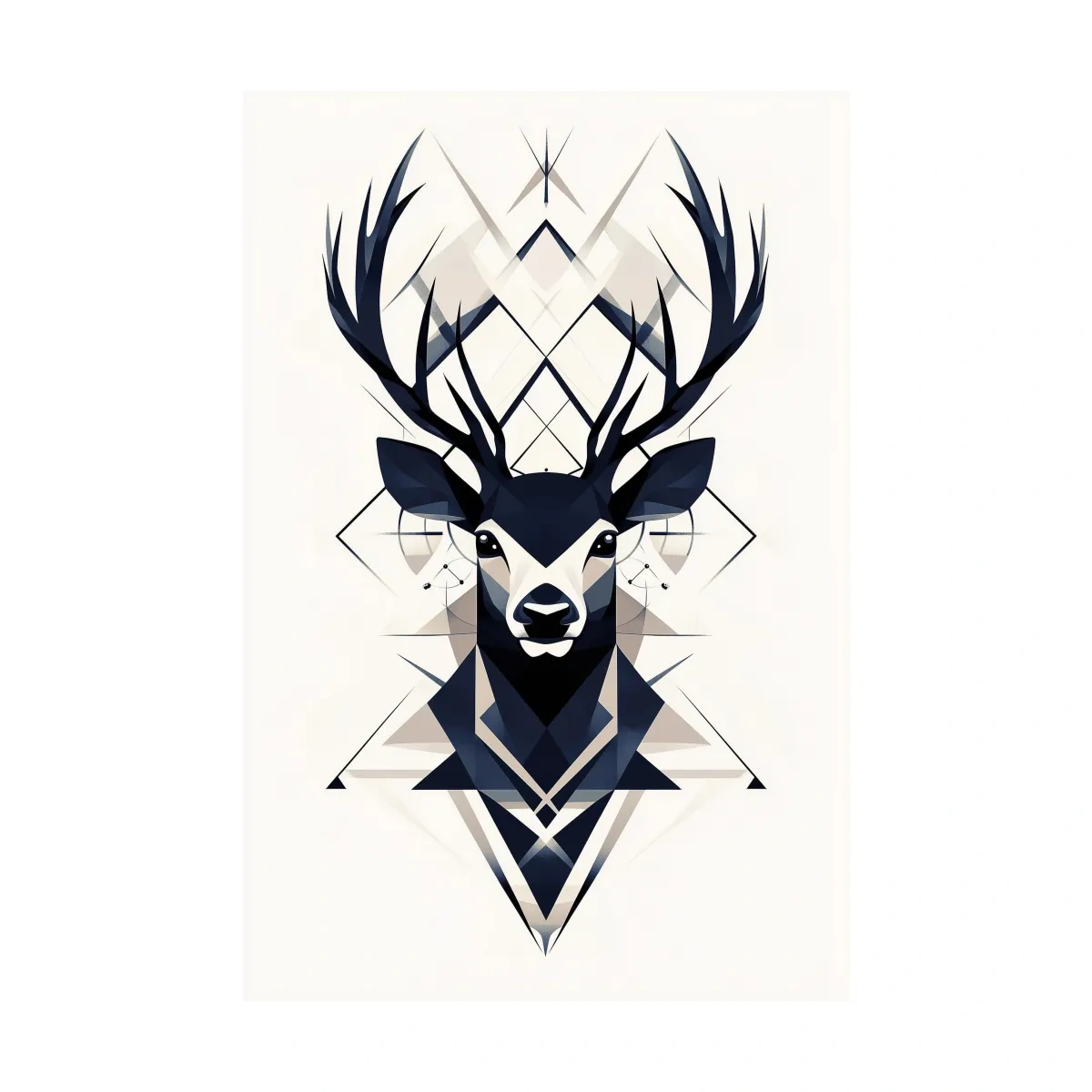 Geometric Stag Head Illustration - Tribal Style Wildlife Wall Art