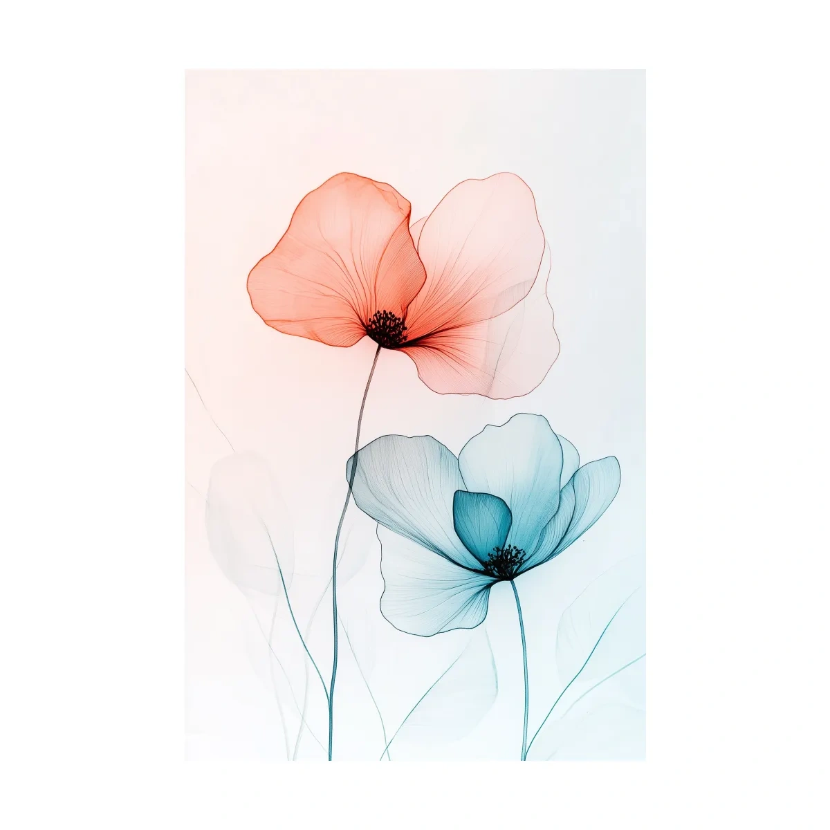 Abstract poppy art, soft watercolour print