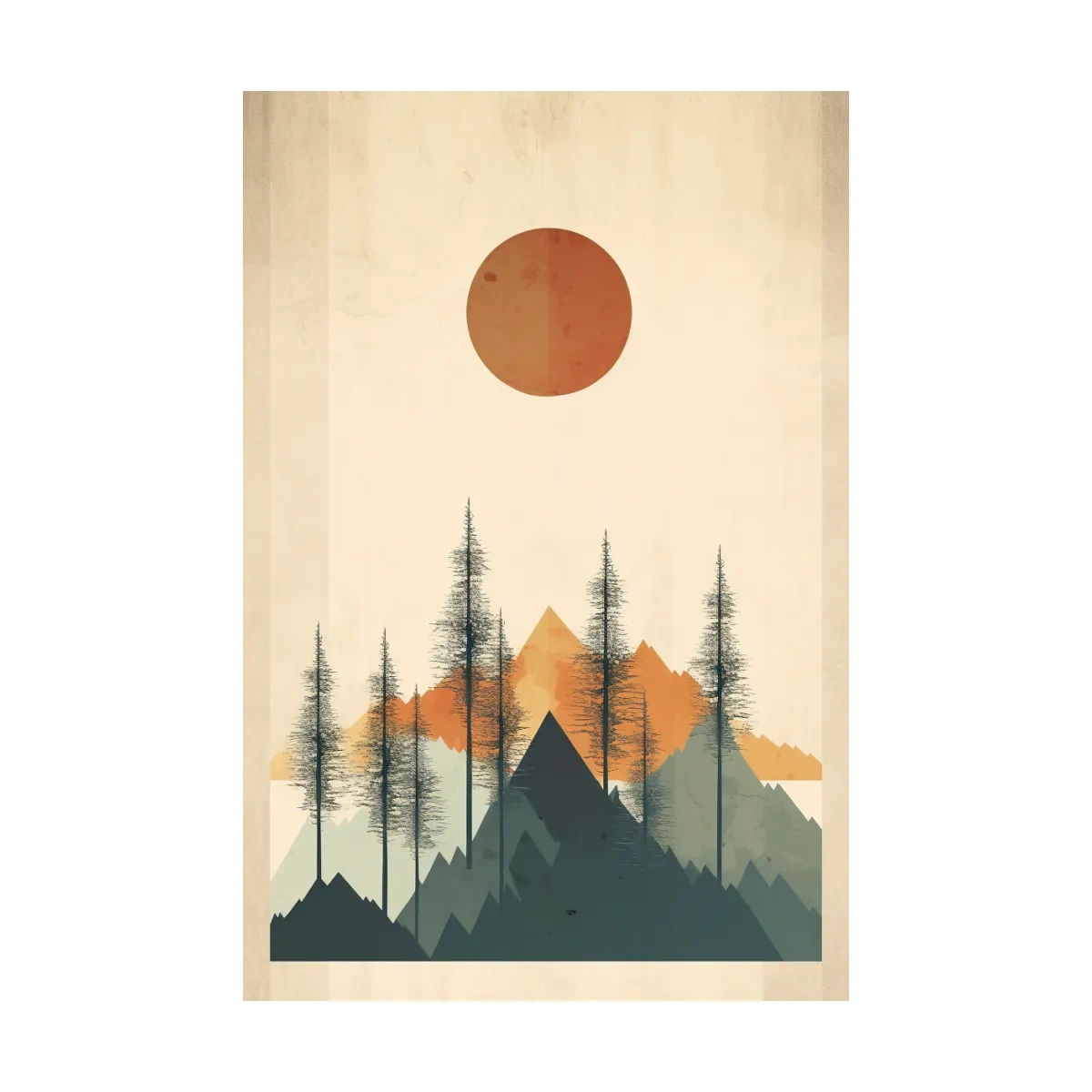 Minimal art of mountains and forest scenery