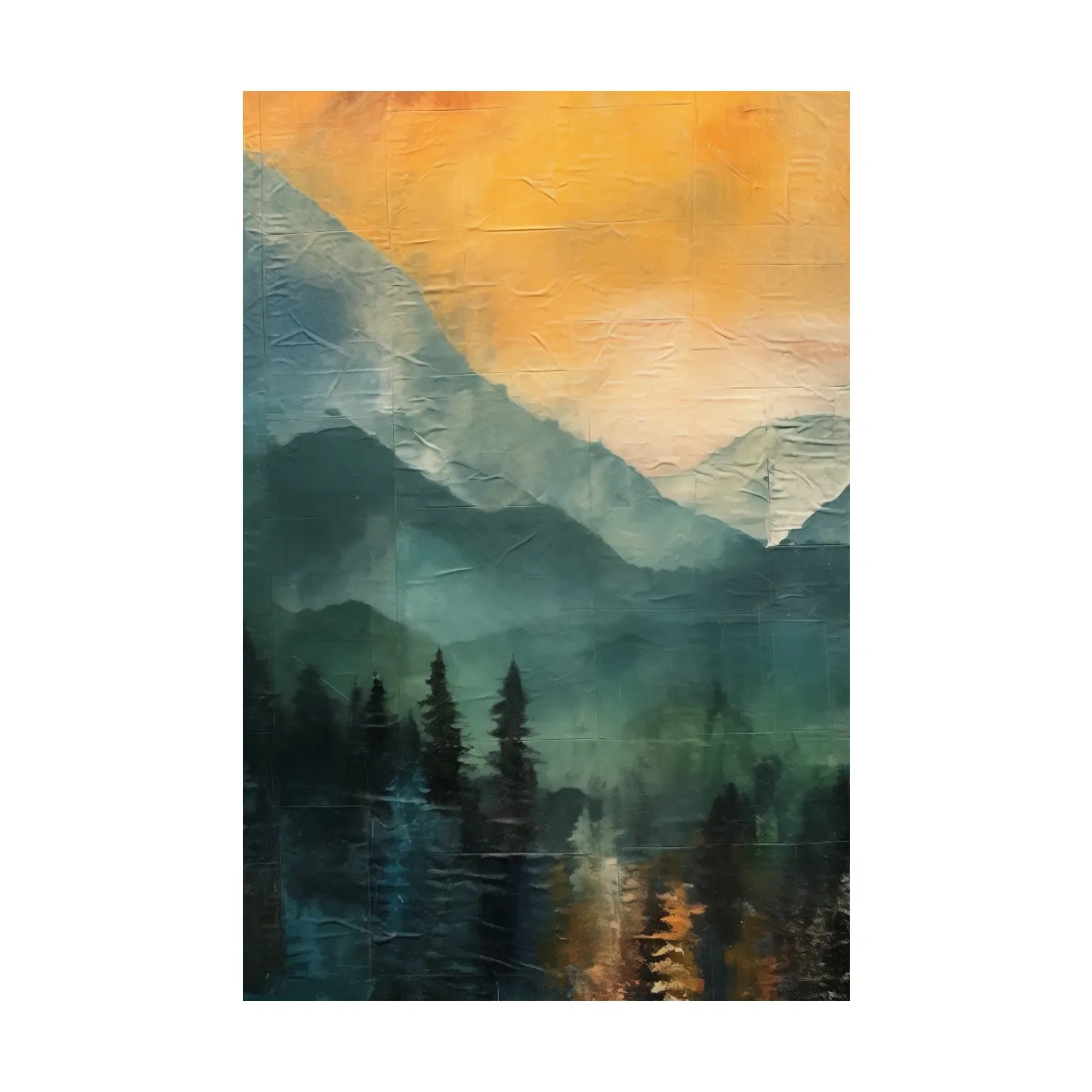 Rustic textured style art, mountains at sunset
