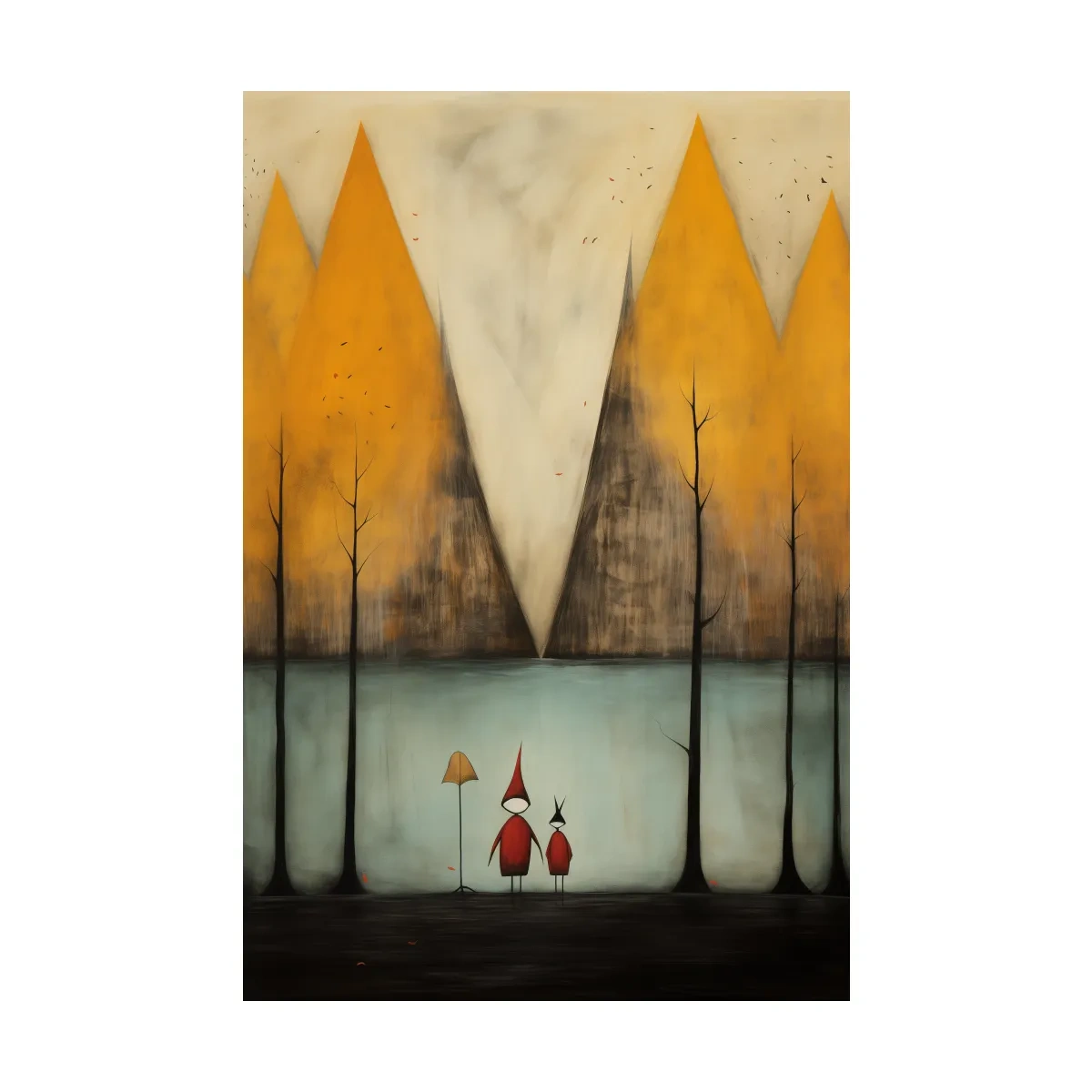 Whimsical Mountain Lake Scene Painting - Storybook Landscape Wall Art