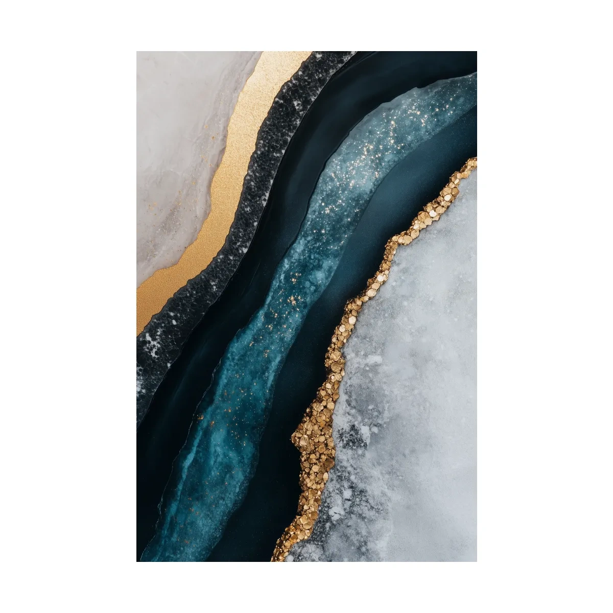 Elegant abstract geode artwork, blue and gold natural textured wall art