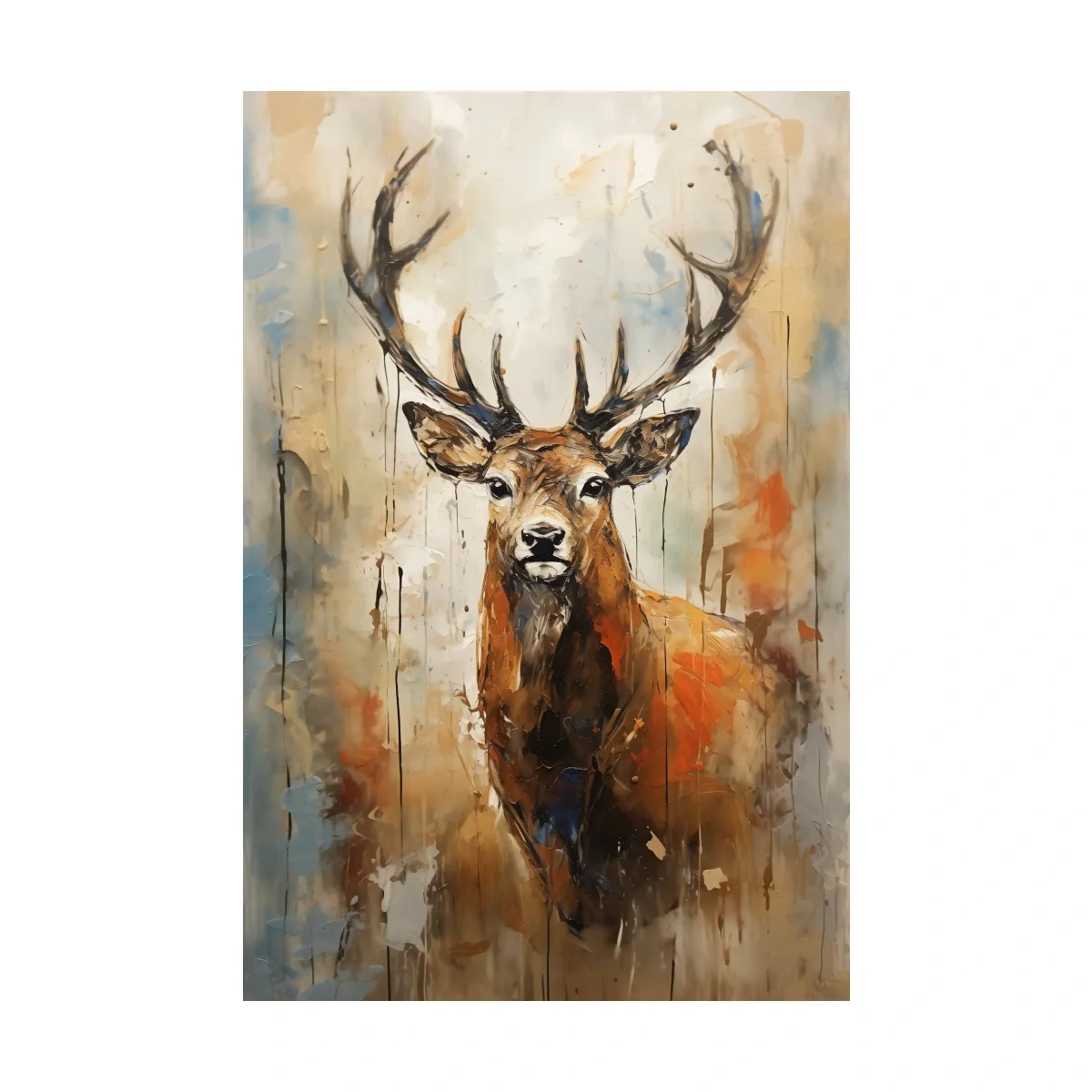 Deer buck painting, rustic impasto effect