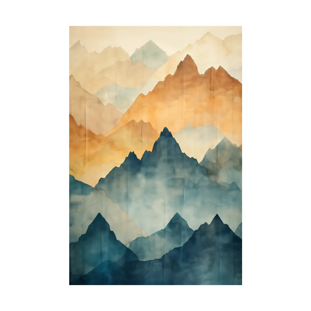Textured effect watercolour painting of mountain ridgelines in the fog