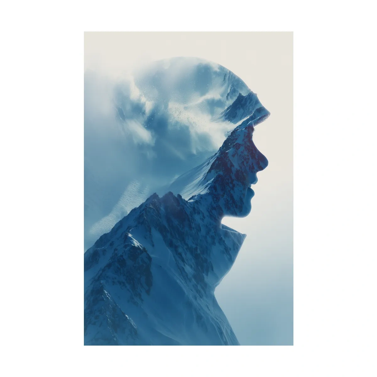 Double exposure skier and alpine mountain photography artwork