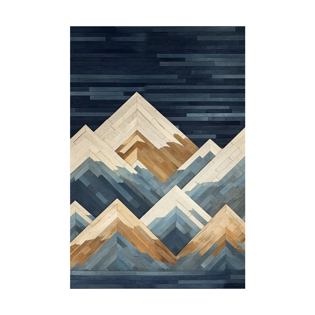 Geometric Layered Mountain Peaks - Wood Texture Landscape Wall Art