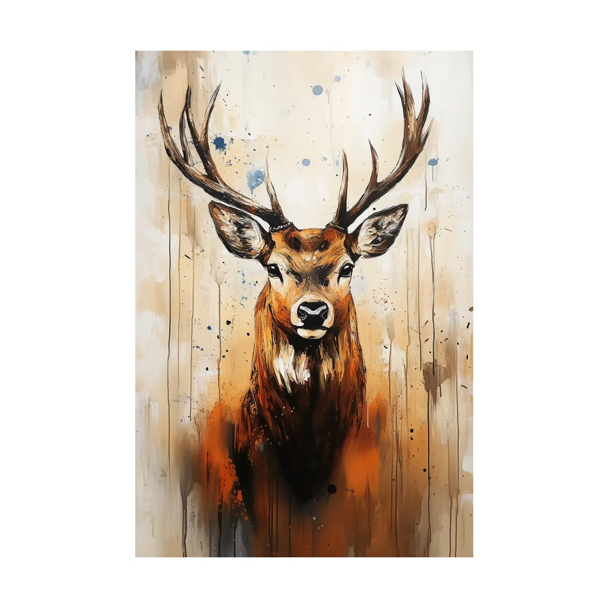 Impasto Style Deer Stag Portrait - Rustic Wildlife Wall Art