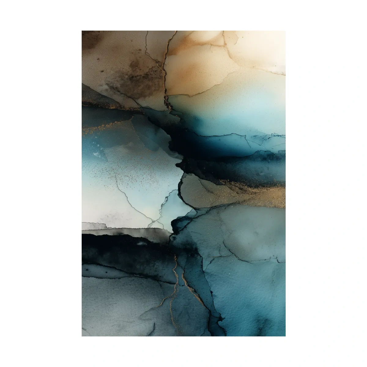 Moody Teal Ink Wash Abstract - Alcohol Ink Style Mountain Wall Art